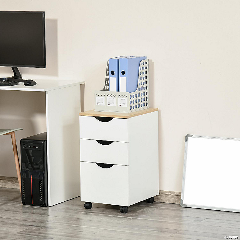 Homcom Rolling File Cabinet 3-Drawer Modern Rolling Storage Cabinet Office  Supply Printer Cart
