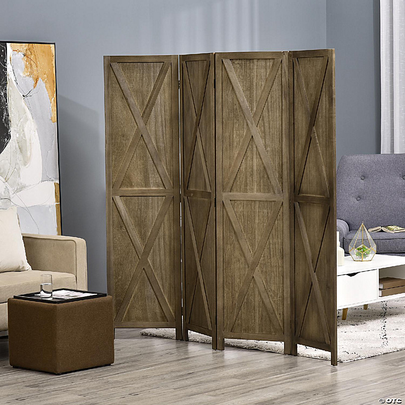 Oriental Furniture 6 ft. Tall Brown Cardboard Room Divider - 4 Panel