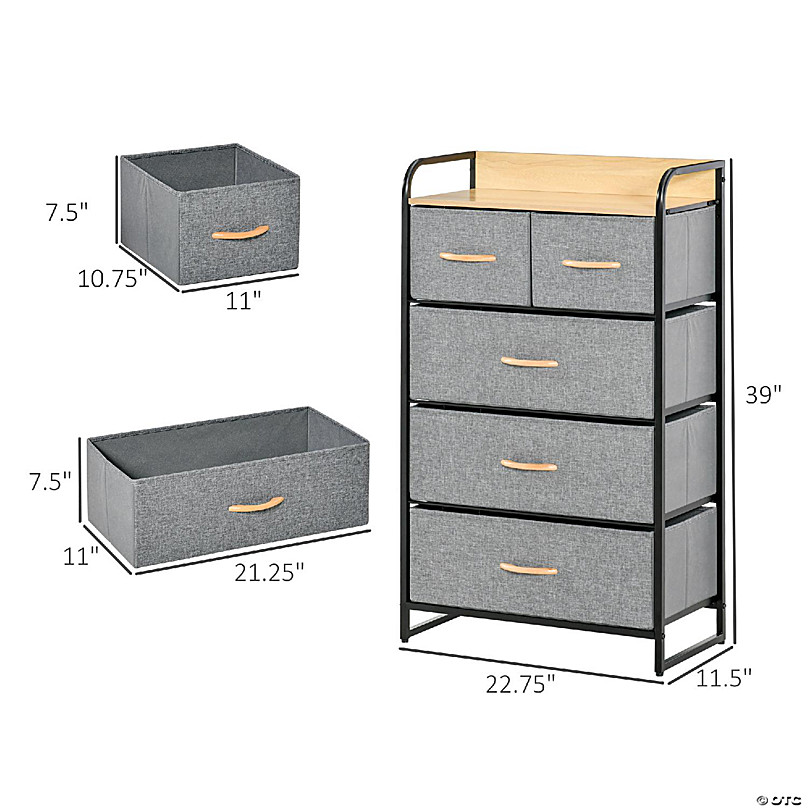 Dresser Storage Tower Closet Organizer w/ 5 Drawers Metal Frame