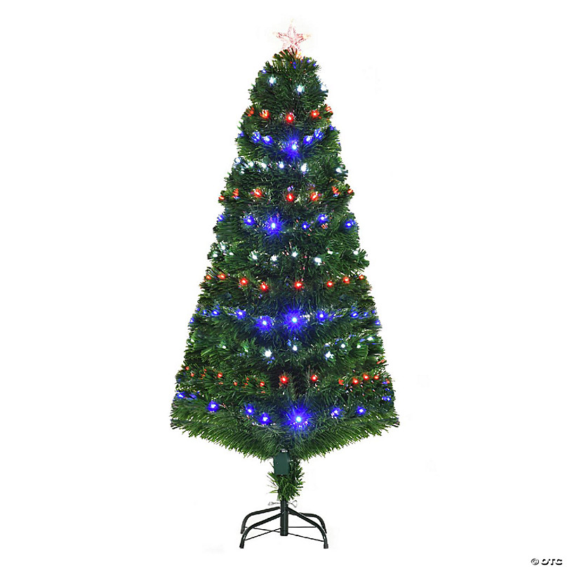 HOMCOM 5ft Fiber Optic Artificial Fir Christmas Tree LED Pre Lit Holiday  Decoration with 180 Lights and Branch Tips