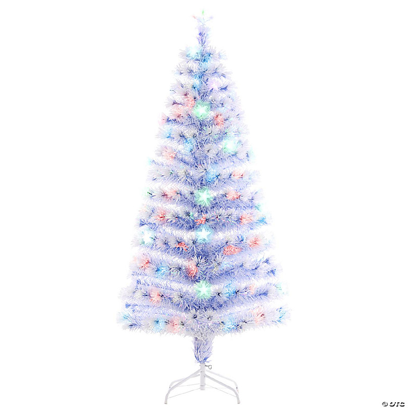 HOMCOM 5ft Tall Pre Lit Douglas Fir Artificial Christmas Tree with  Realistic Branches Multi Color LED Lights Fiber Optics and 180 Tips  White/Blue