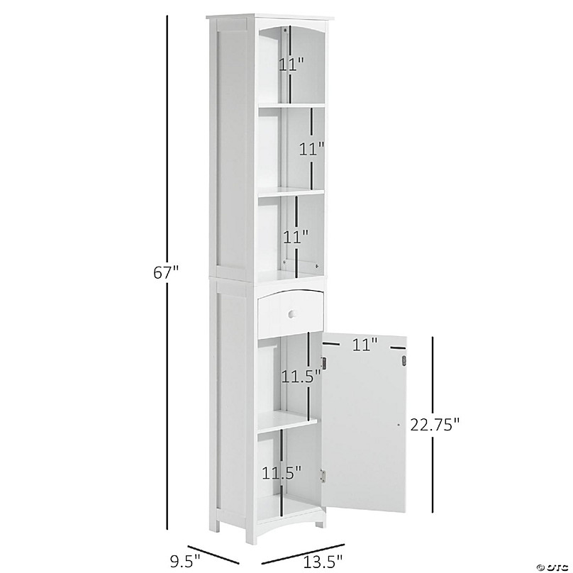 HOMCOM Tall Bathroom Storage Cabinet, Freestanding Linen Tower with 2-Tier  Shelf and 2 Cupboards, Narrow Side Floor Organizer, White