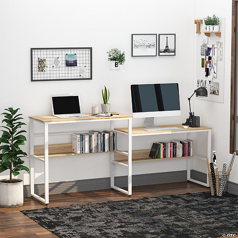 Computer Desk - White Writing Desk with Open Storage Compartments - 42 inch Long Home Office Desk Table for Bedroom, Size: 42 x 19 x 29.5