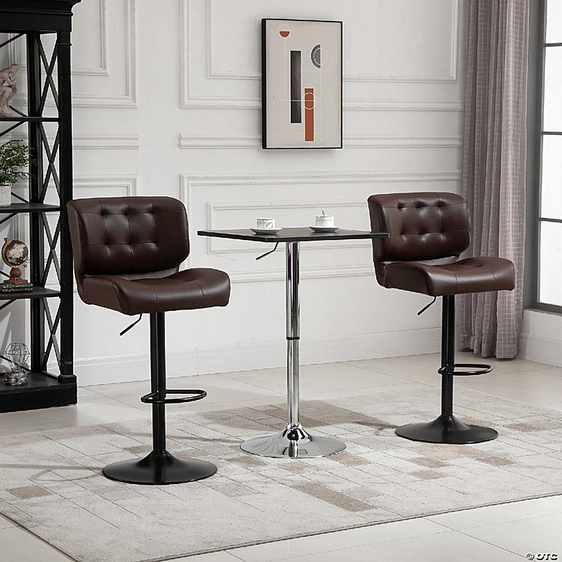 HOMCOM Bar Height Stools Set of 2 with Adjustable Seat, Thick Padded Cushion