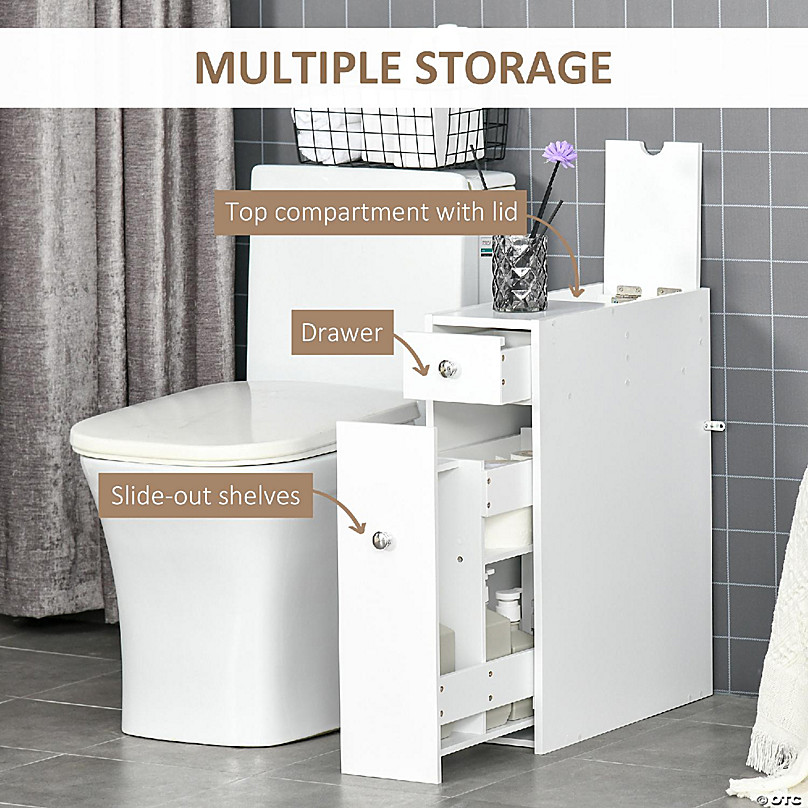 HOMCOM Bathroom Floor Organizer Free Standing Space Saving Narrow Storage  Cabinet Bath Toilet Paper Holder with Drawers White