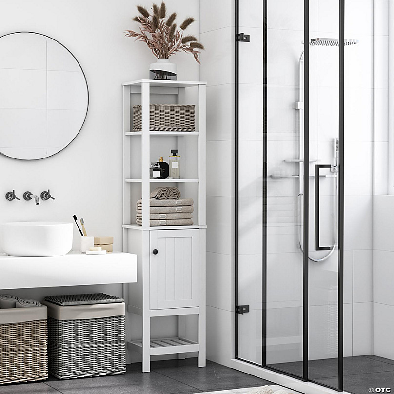 HOMCOM 6” x 20.5” x 26” Wood Rolling Narrow Bathroom Side Storage Cabinet -  White