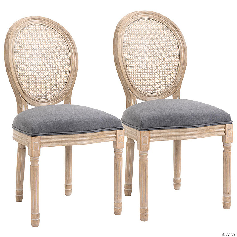 Costway Dining Chair Upholstered Set of 2 Vintage Wooden Dining Chair - See Details - Greyish Brown