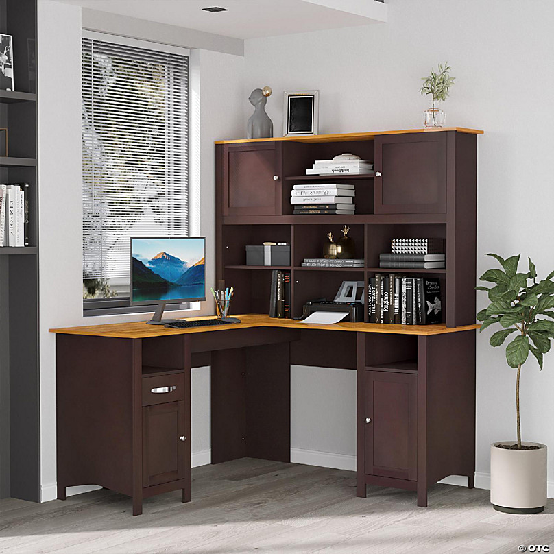 HOMCOM L-Shaped Home Office Writing Desk with Storage Shelf Drawer  Industrial Corner PC Study Table Computer Workstation Brown