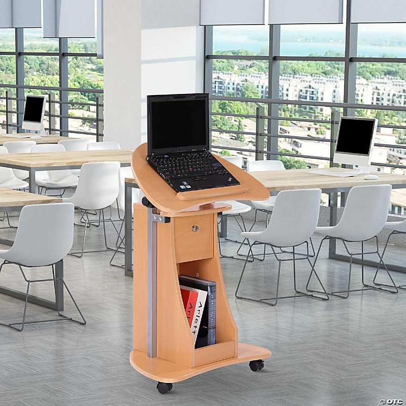 HOMCOM Height Adjustable Laptop Cart Rolling Mobile Podium Desk Stand w/Swivel Top & Storage 