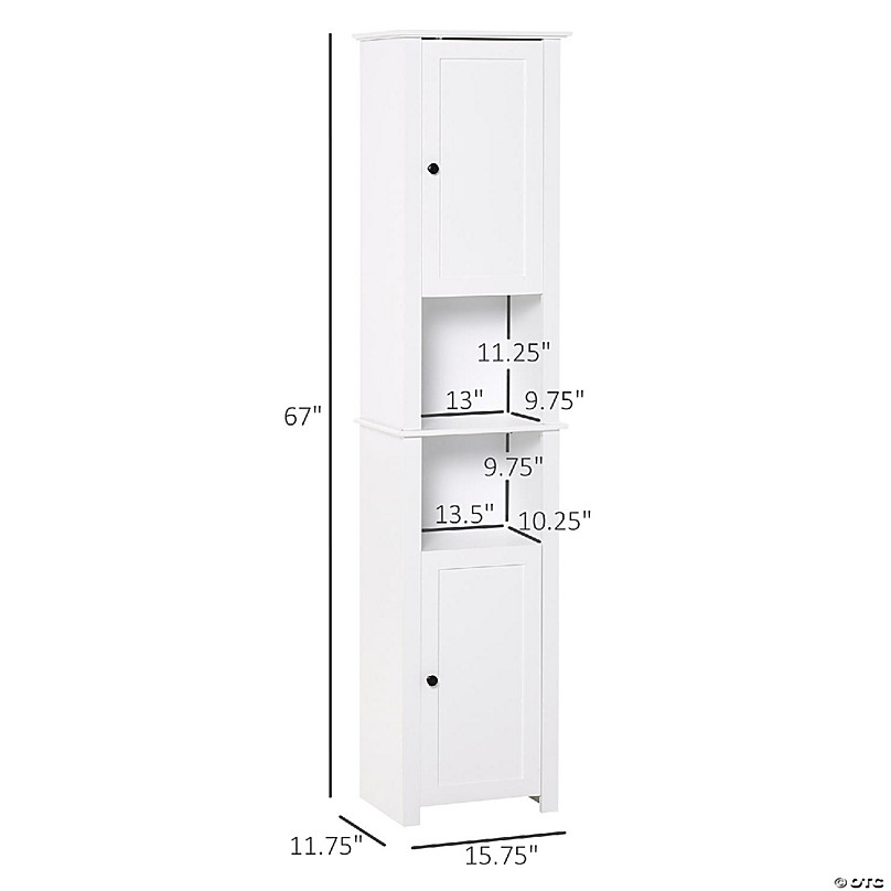 HOMCOM Tall Bathroom Storage Cabinet Freestanding Linen Tower with 2 Tier  Shelf and 2 Cupboards Narrow Side Floor Organizer White