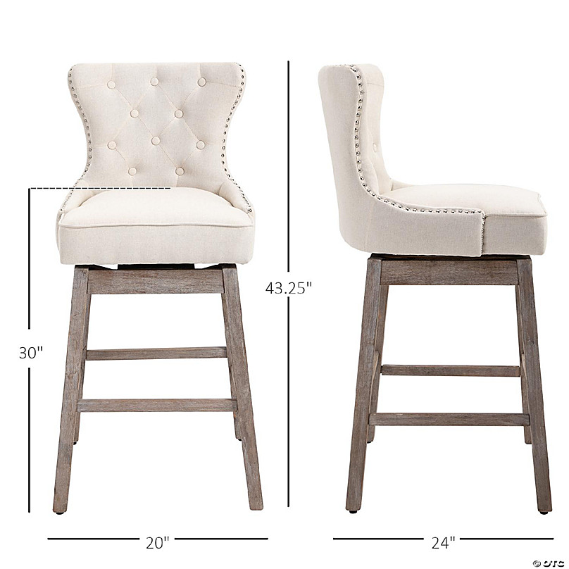 Upholstered Fabric Bar Height Bar Stools Set of 2 180 degree