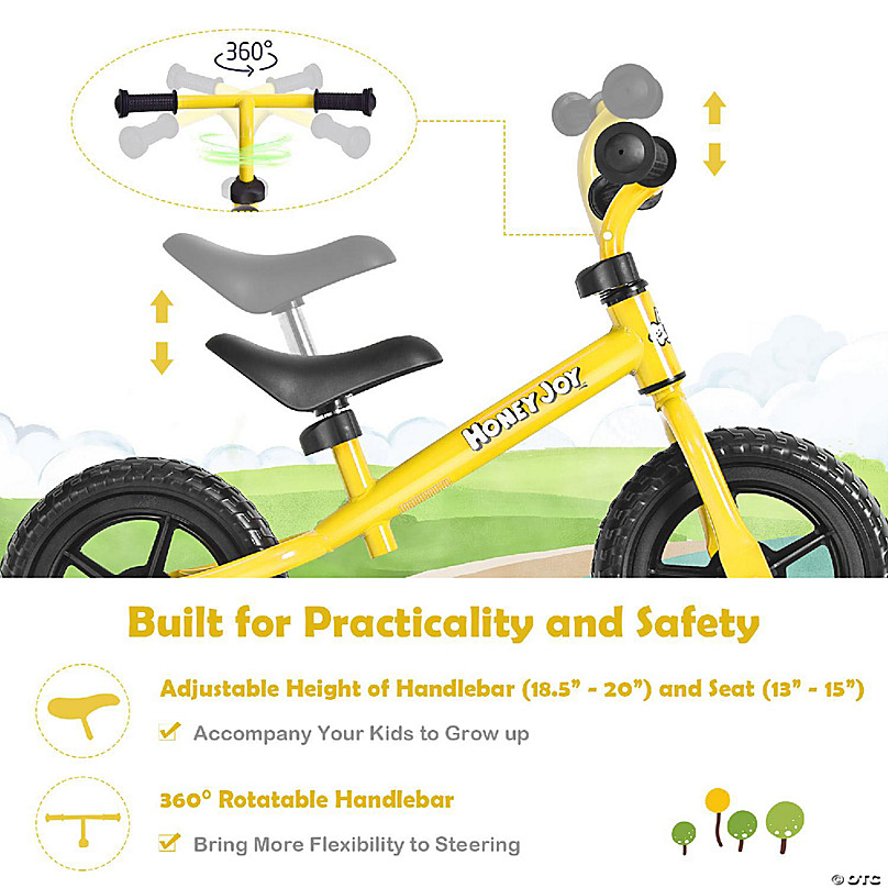 HoneyJoy Balance Bike No Pedal w Adjustable Handlebar Seat