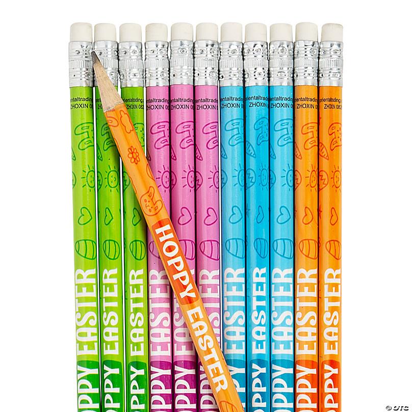 24 standard pencils with assorted Easter designs Easter Pencils 