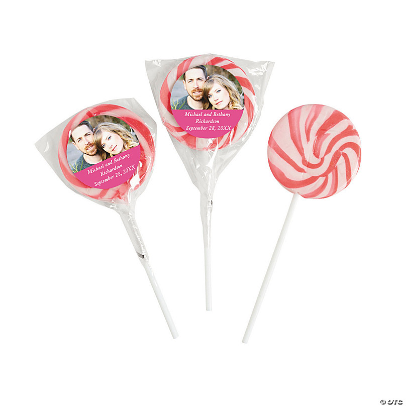 Hot Pink Custom Photo Swirl Lollipops - 24 Pc. | Oriental Trading