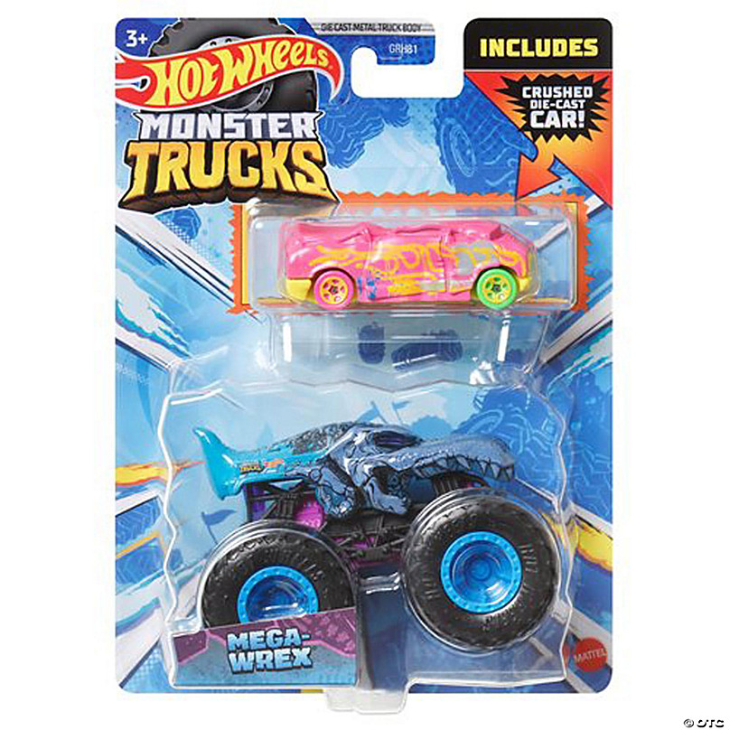 DieCast Hot Wheels Monster Trucks Mega Wrex (Teal) 31/75 - 1:64 Scale Truck  with Connect and Crash Car