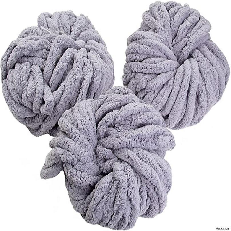 Idiy Chunky Yarn 3 Pack (24 Yards Each Skein) Sand Fluffy Chenille Yarn Perfect for Soft Throw and Baby Blankets, Arm Knitti Grey