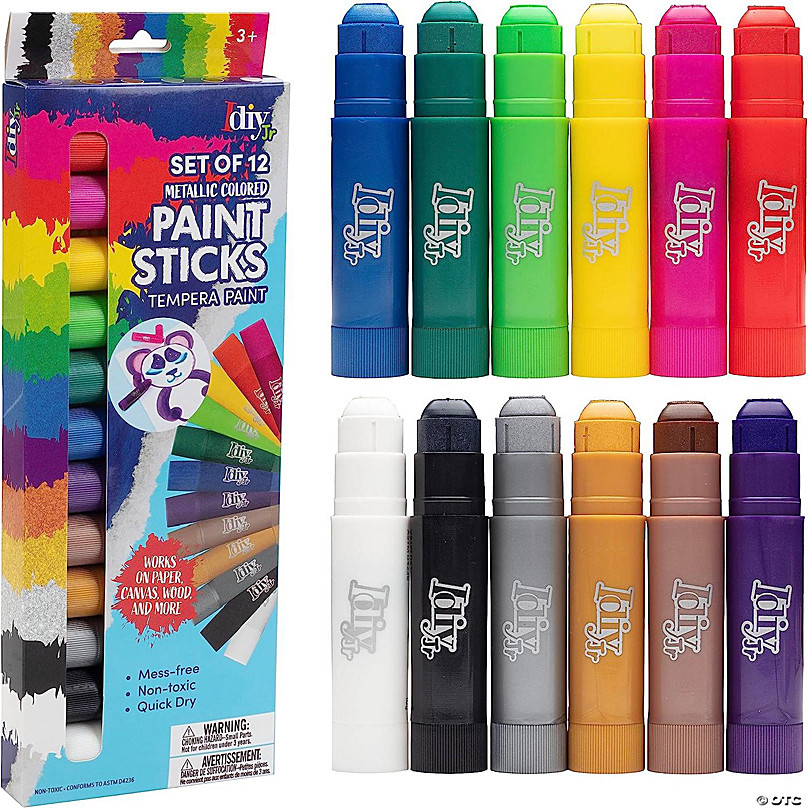 Idiy Tempera Paint Sticks (12 pc Metallic Colors)-For Classroom, Arts &  Crafts, Draw & Paint on Wood, Paper, Ceramic, Canvas! Quick Dry, Non-Toxic,  Mess Free