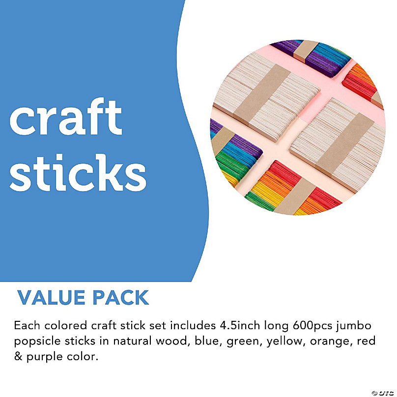 Incraftables Colored Popsicle Sticks for Crafts 600pcs 7 Color Wood Sticks  for DIY Decor Ice Cream Wide & Jumbo for Kids & Adults 4.5”