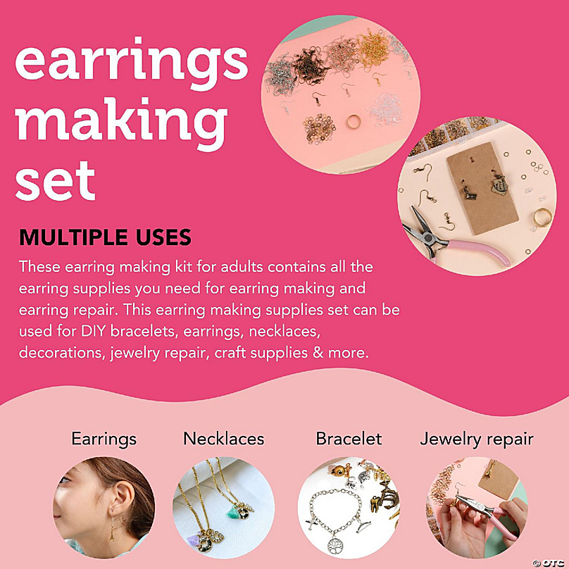 Incraftables Earring Making Kit 5 Colors DIY Supplies w/ Earring Hooks  Backs Display Cards Bags Nose Pliers Ring Opener Tweezers
