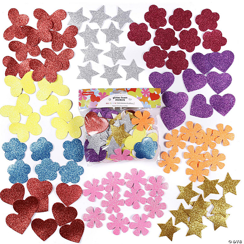 Incraftables Glitter Foam Stickers for Kids Self Adhesive 100pcs Assorted  Flower Heart Star Glitter Butterfly Sparkly for Arts Crafts Adults