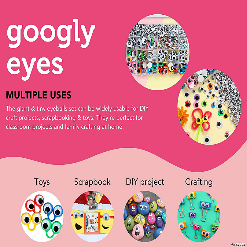 Self Adhesive Googly Wiggle Eyes for Crafts - Multi Colors and Sizes for DIY