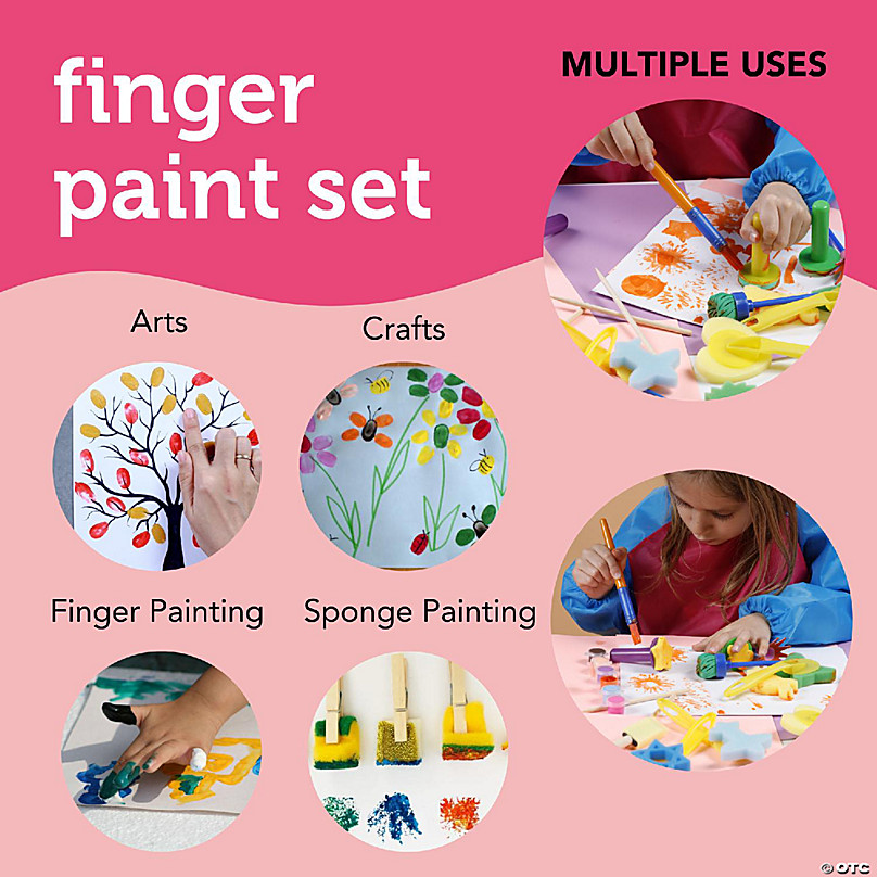 Incraftables Kid Paint Set Non Toxic Finger Paint w/ Apron, Palette,  Brushes, Textured Tools, Stamps & Sponge Brushes. Washable Paint