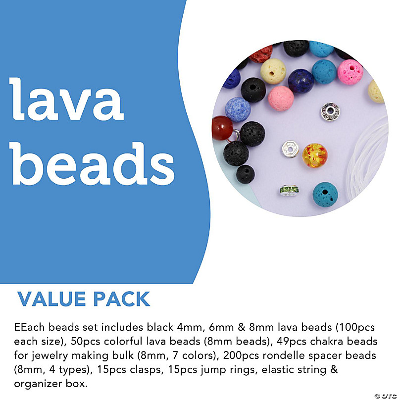 Incraftables Lava Beads Set for DIY Jewelry & Bracelet Making 1000pcs Black  & Colorful Assorted (4mm, 6mm & 8mm) Stone Rock Chakra Bead