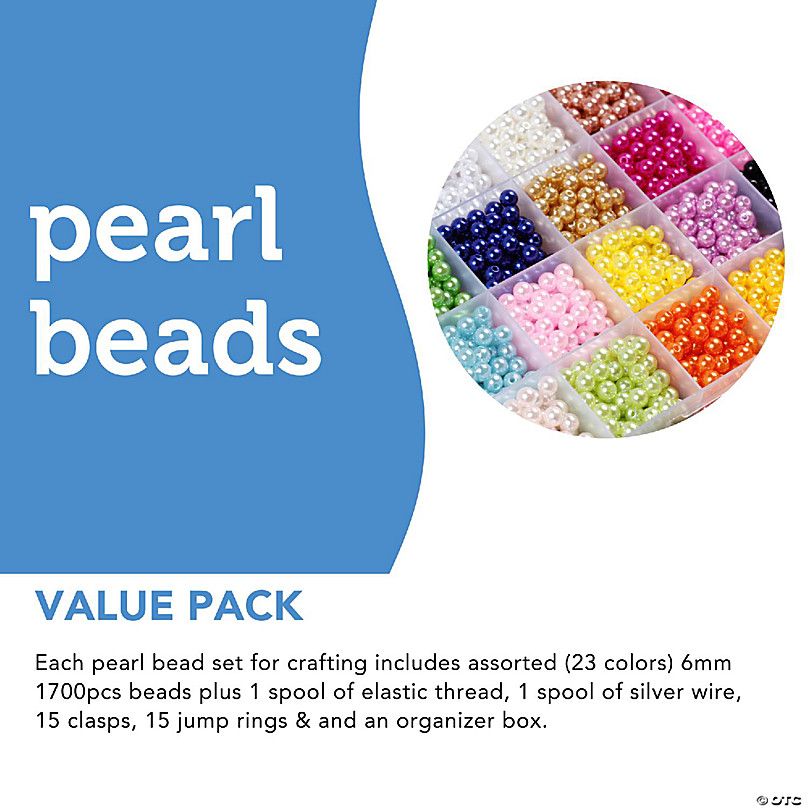 Incraftables Pearl Beads for Jewelry Making 1700pcs (24 Colors). 6mm Round  Pearl Beads for Bracelets Making & Crafting. Assorted Pearls for crafts for  Kids & Adults with Silver Wire, String & Clasps