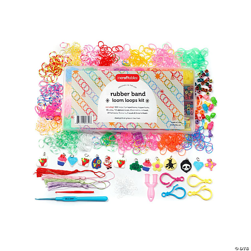Incraftables Rubber Band Bracelet Making Kit. Rainbow Rubberband Set with  Y-Loom, Zipper Hook, S-Clips, Beads, Charms, Tassels & Crochet Hooks.  Rubber