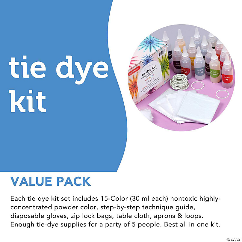  Tie Dye Kit, Emooqi 8 Colors 100Ml All-in-1 Tie Dye Set with 16  Bag Pigments, Rubber Bands, Gloves, Apron and Table Covers for Craft Arts  Fabric Textile Party DIY Handmade Project