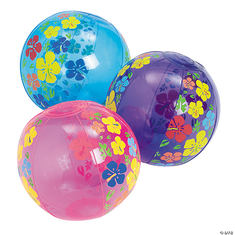 Mini Beach Balls Fun Express Mini Hibiscus Print Beach Balls Inflates 12 Pieces Oriental Trading Company 49/278 Toys 