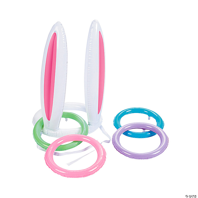 Easter Inflatable Bunny Rabbit Ears Hat Rings Toss Game Set Circle Throwing Ring Board Game Children Easter Gifts Easter Egg Hunt Toss Easter Party Games Favors Supplies 