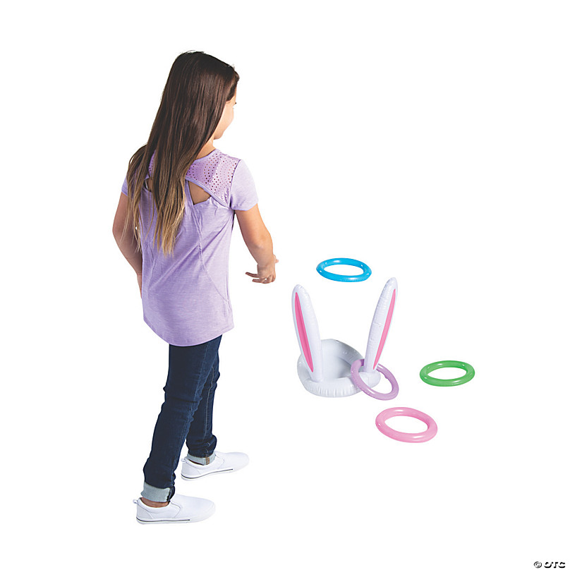 DERAYEE Easter Party Game Bunny Ears Rabbit Ear with 6 Rings Ring Toss Game Kit for Kids 