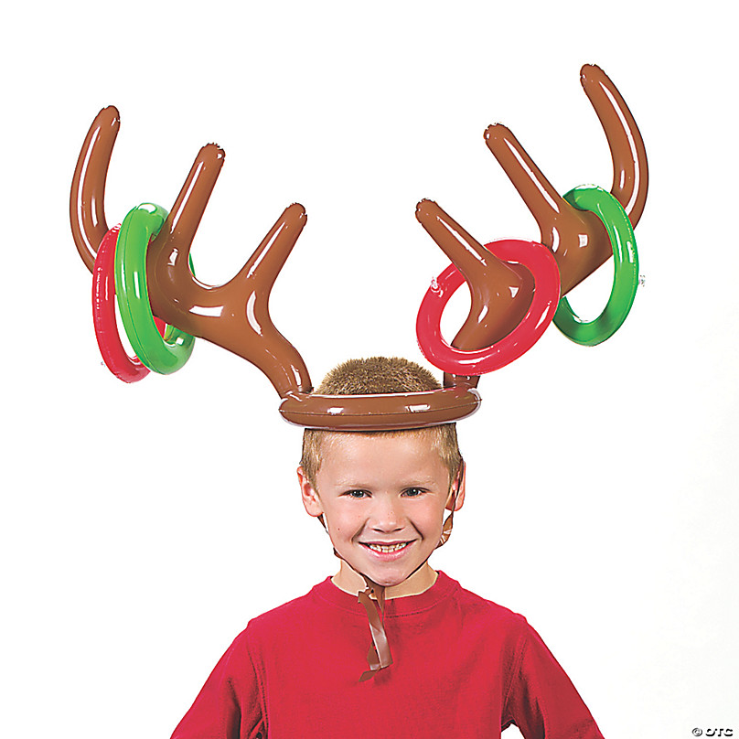 BBTO 4 Sets Inflatable Reindeer Antler Game Christmas Party Supplies Ring Toss Game Included 4 Inflatable Reindeer Antler Hat 24 Ring Toss 1 Pump for Outdoor Indoor Christmas Family Games 