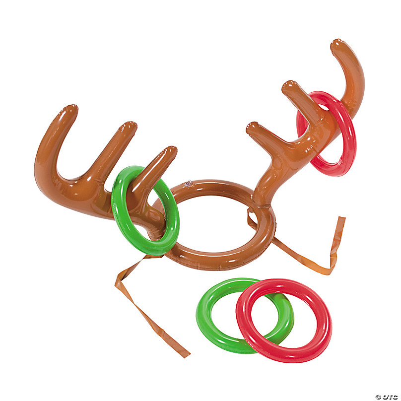 MAKFORT Christmas Party Toss Game Inflatable Reindeer Antler Hat with Rings Family Kids Office Xmas Fun Games 