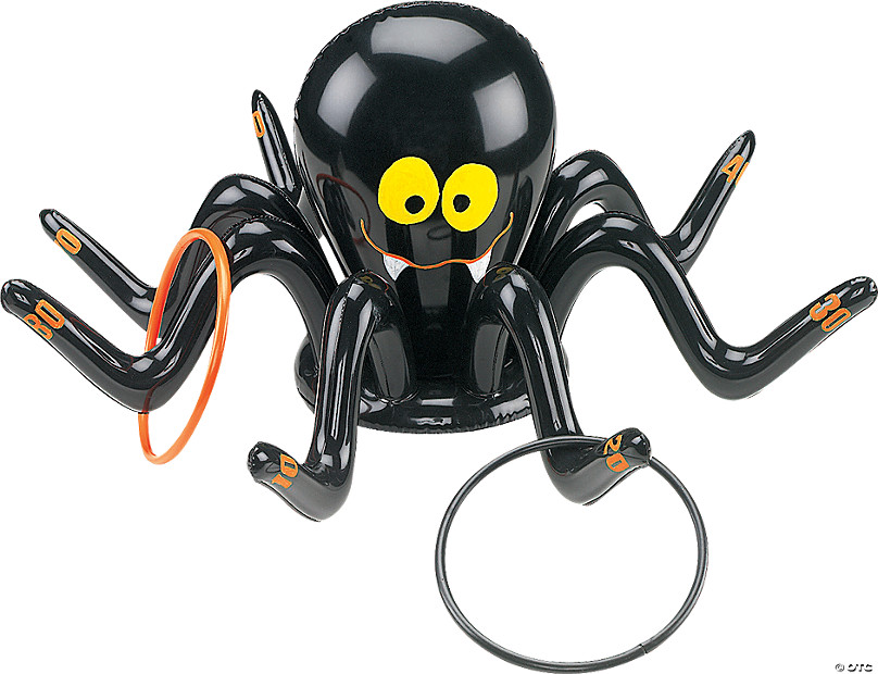 Halloween Inflatable Spiders Ring Toss Game Set for Halloween Party Including Inflatable Spiders Spider Hat and Pure Color Ring Colorful Rings and Pump