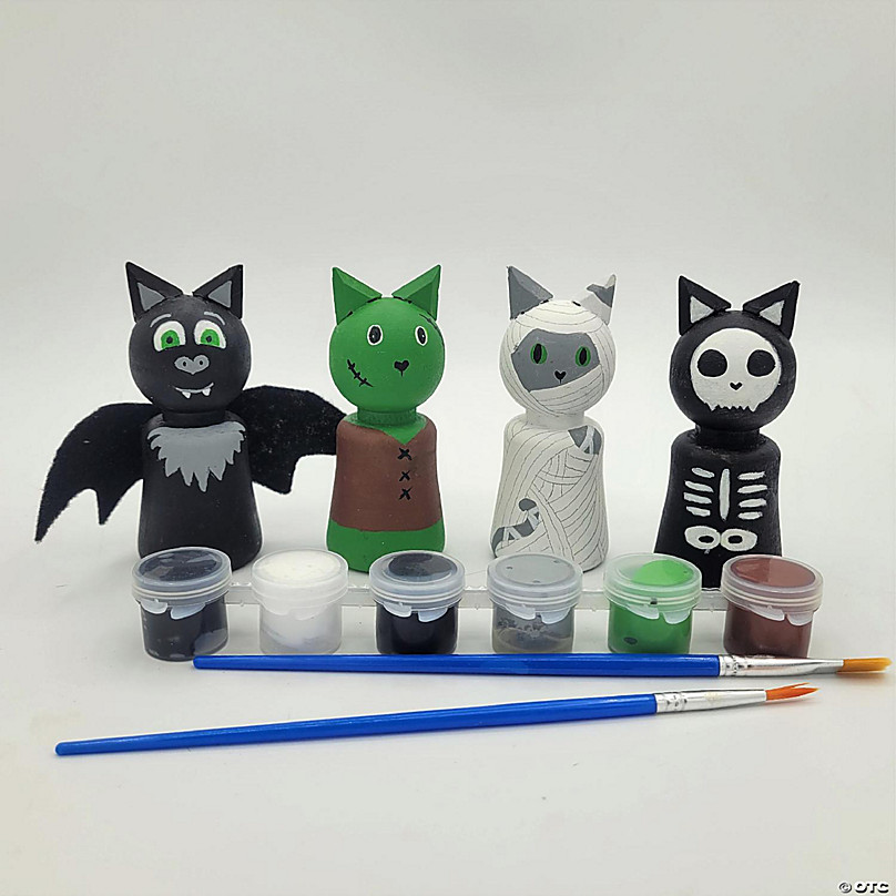 Ink and Trinket Kids Halloween Peg Doll Painting Kit, Makes 4
