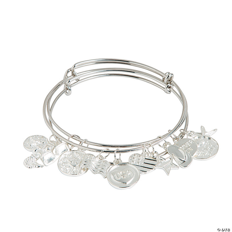 Silver Bangle Bracelet with Charms | Bangle Charm Bracelet