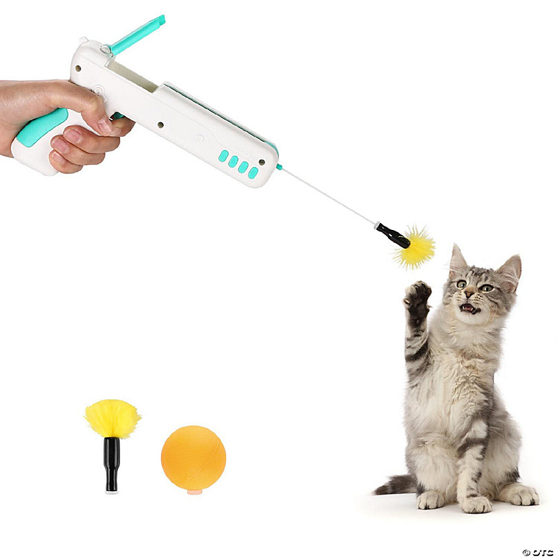 Interactive Cat Toy Gun Shape Toy with Ball & Feather, Indoor