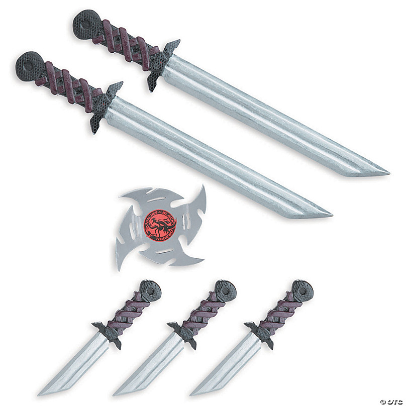 Skeleteen Ninja Weapons Toy Set - Fighting Warrior Weapon Costume Set with  Katana Swords, Sai Daggers, and Shuriken Stars - 6 Pieces