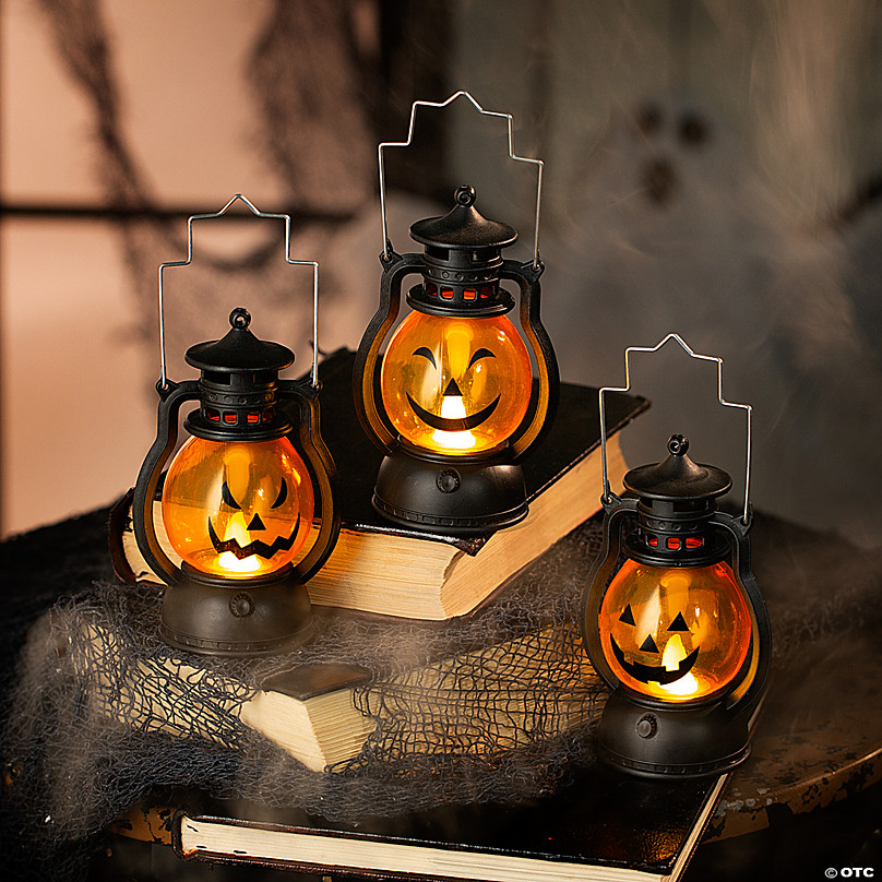 Jack-O’-Lantern Light-Up Mini Lantern Halloween Decorations - 3 Pc.