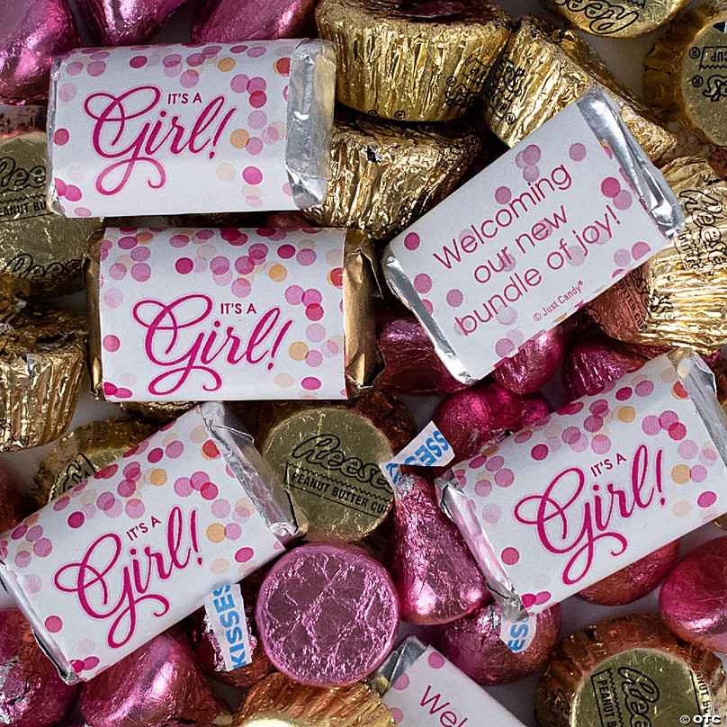131 Pcs It's a Girl Baby Shower Candy Party Favors Miniatures & Pink Kisses  (1.65 lbs, Approx. 131 Pcs)