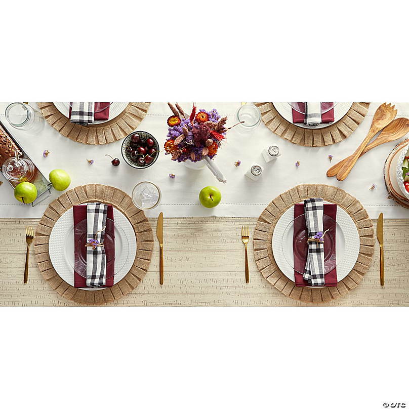 Jute Burlap Round Ruffle Placemat Set (Set Of 6)