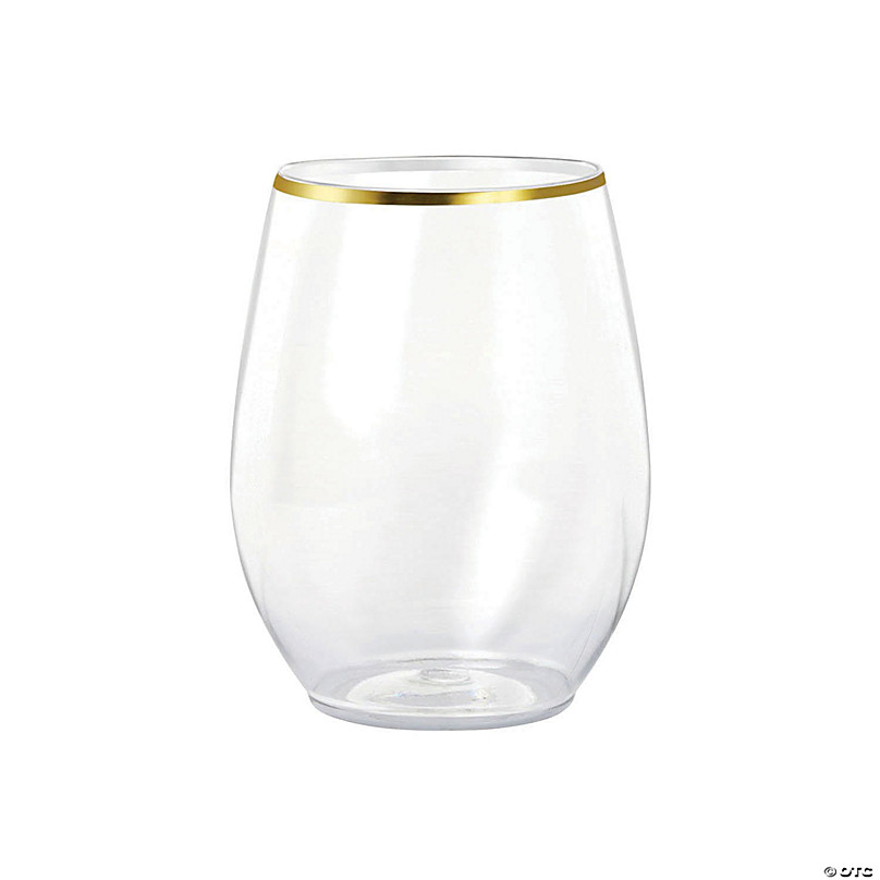 Stemless Plastic Champagne Flutes with Gold Trim - 12 Ct.