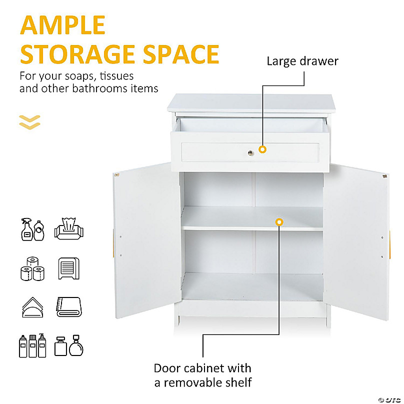 kleankin Bathroom Storage Cabinet with Double Shutter Door and Drawer Toilet Vanity Cabinet Narrow Organizer White