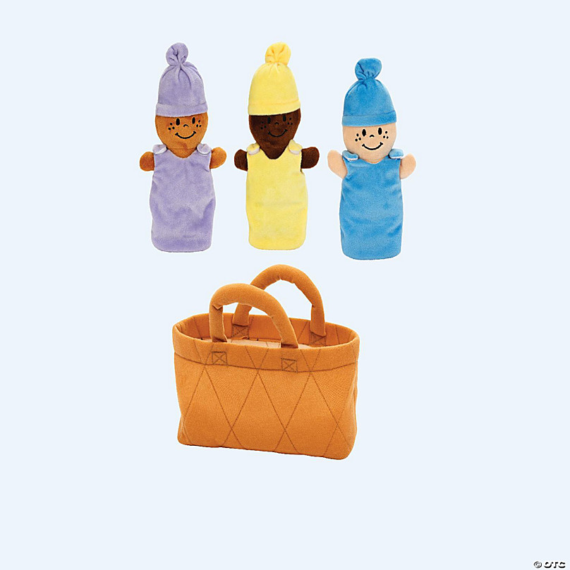 KOVOT 3 Plush Babies in Soft Carrier Basket - Squeeze to Hear Them Giggle -  Removable Dress