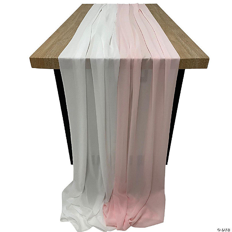 Koyal Wholesale White & Pink Chiffon Table Runner Wedding Decorations Bulk  Set of 2 Wide 30 x 120 Bridal Fabric