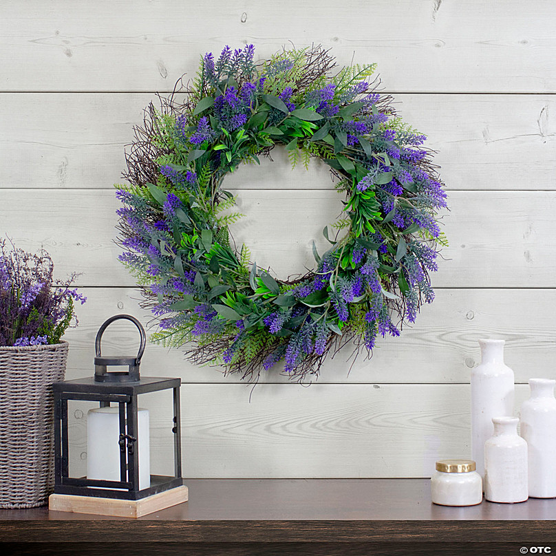 24'' Green and Purple Lavender Floral Spring Wreath