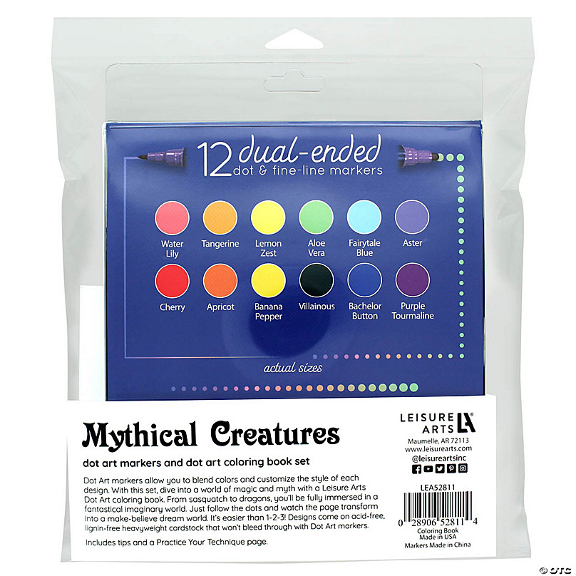 Leisure Arts Dot Art Mini Coloring Book 5x 7 Mythical With Markers 13pc -  Leisure Arts