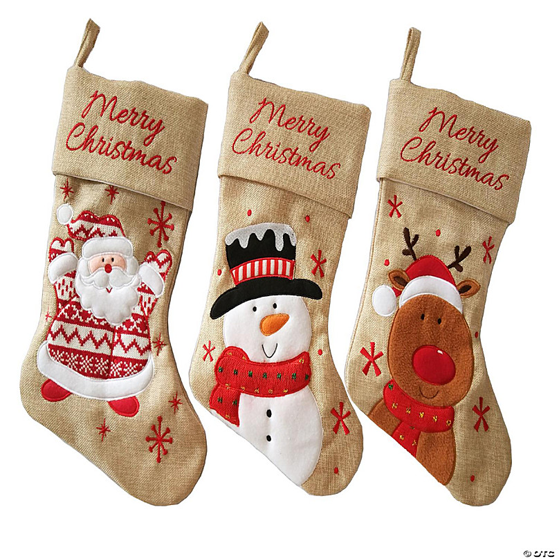 Lexi Home 3 pc Santa Burlap Stockings | Oriental Trading